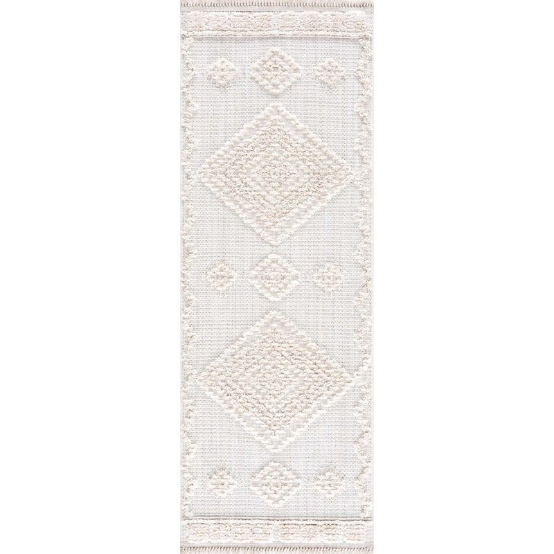 Tapis beige en polyester tissé à la machine Southwestern, Tapis de couloir 2 pi 7 po x 7 pi 3 po