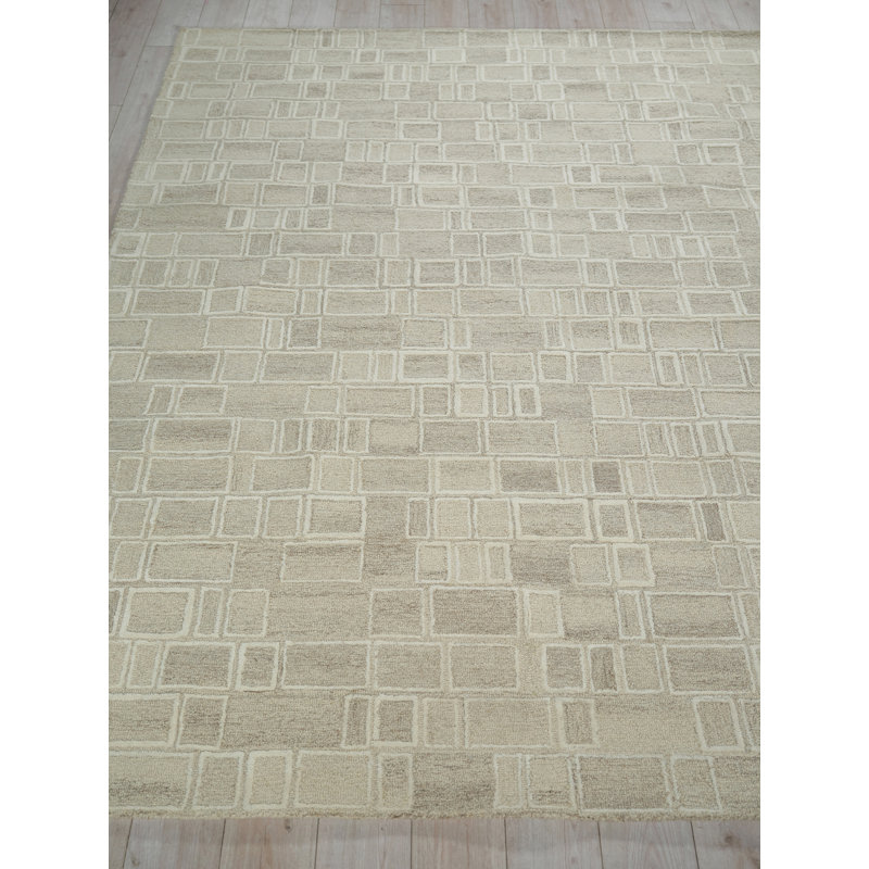Soho Hand Tufted Wool Abstract Area Rug in Natural Beige/Ivory, Rectangle 14' x 18'