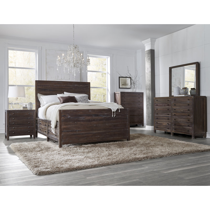Lit standard avec rangement en bois massif Montclair, Roi