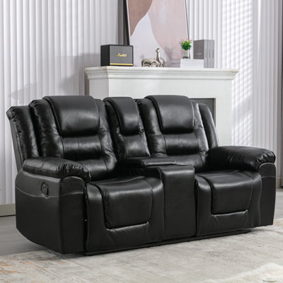 Fauteuil inclinable manuel de cinéma maison avec boîte de rangement et deux porte-gobelets pour le salon, la chambre à coucher, noir