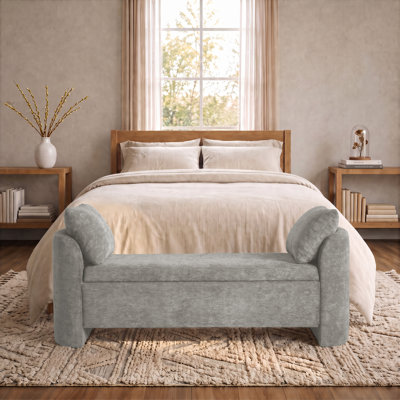 Modern Upholstered Storage Bench With Pillows, 58.3" W Chenille Bedroom Bench With Curved Sides for Bedroom, Entryway or Living Room