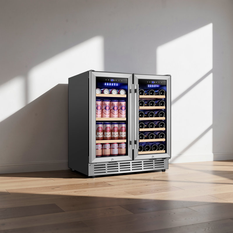 30 Inch Dual Zone Wine and Beverage Refrigerator with LED Lighting, Adjustable Shelves, and Safety Door Locks - Holds 29 Bottles & 110 Cans, Freestanding or Built-In