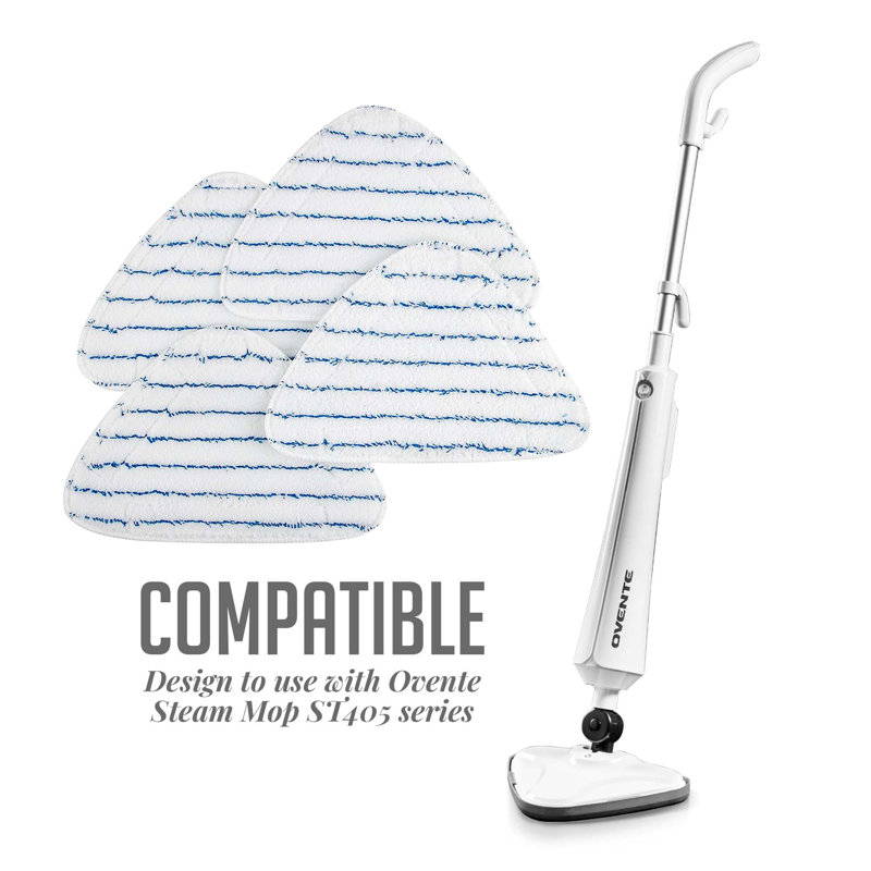 OVENTE Steam Mop Replacement Pads for ST405 Series, Reusable and Washable Microfiber Cleaning Pads, White ACPST4054
