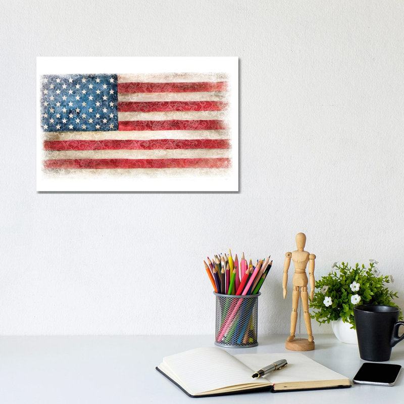 USA Flag Lace 1 Piece Wrapped Canvas Wall Art, 20.32 cm H x 30.48 cm W