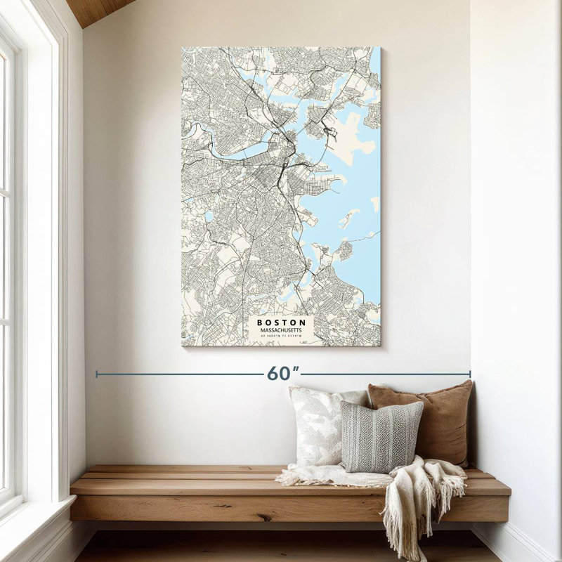 Carte de la ville de Aliaz à Boston, H 48 po x l 32 po