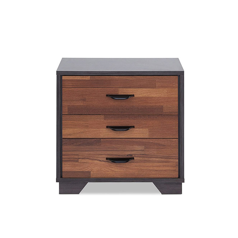 Table de chevet bicolore avec 3 tiroirs en noyer