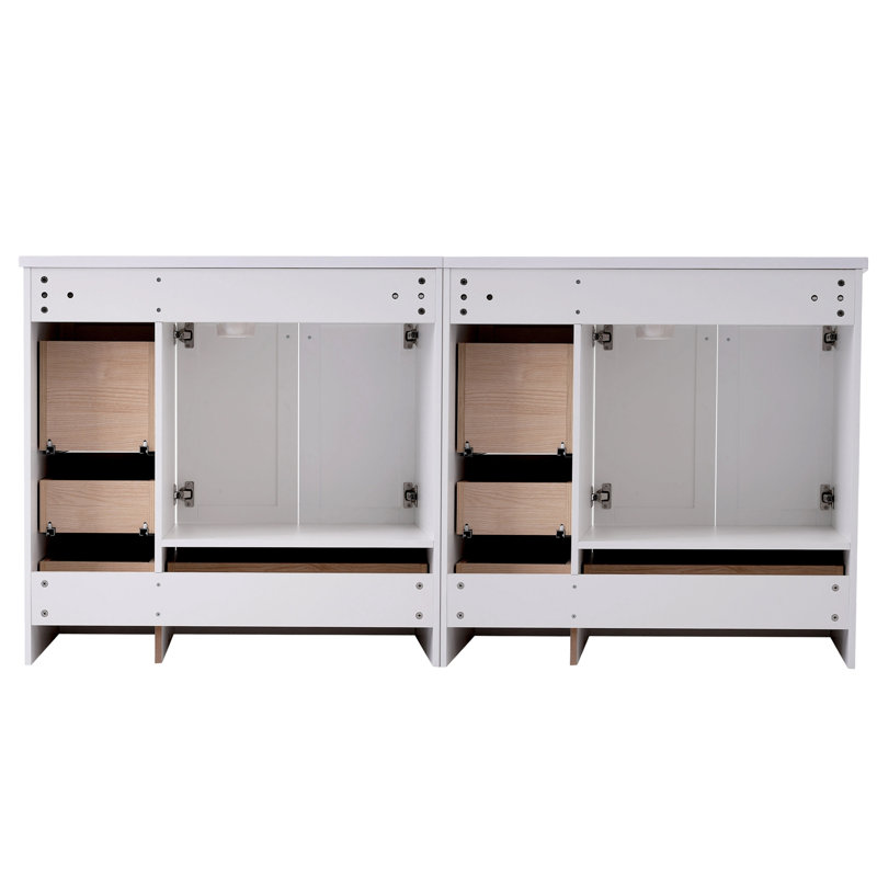 Meuble-lavabo autoportant de style shaker de 72 pouces avec lavabo en résine, tiroirs à fermeture en douceur et portes à fermeture en douceur