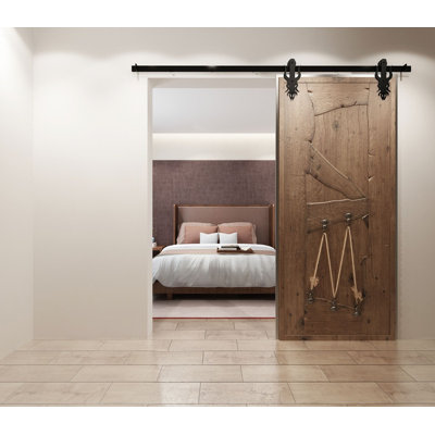Black Rustic Imperial Design Non-Bypass Single Track One Door Hardware Kit ( Door Not Included)