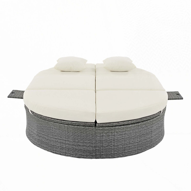 Leontiy 55.3'' Wide Patio Daybed with Cushions, Beige, Gray