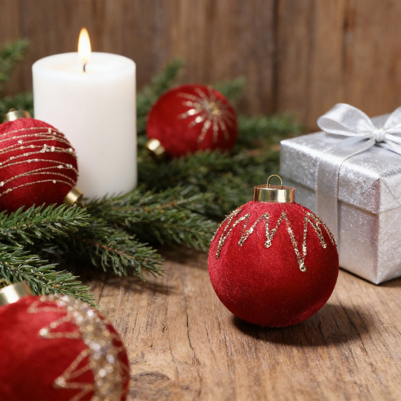 12 boules de Noël en velours, 3,15 po de boules d'arbre floquées scintillantes, décoration de Noël incassable pour la maison, le Nouvel An, les fêtes, l'intérieur et l'extérieur