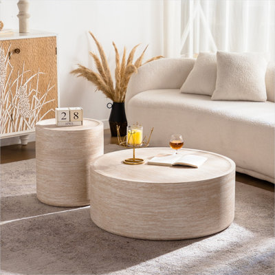 Table basse ronde de 31,5 pouces, panneau de fibres à densité moyenne orange classique avec motif Mars, aucun assemblage requis
