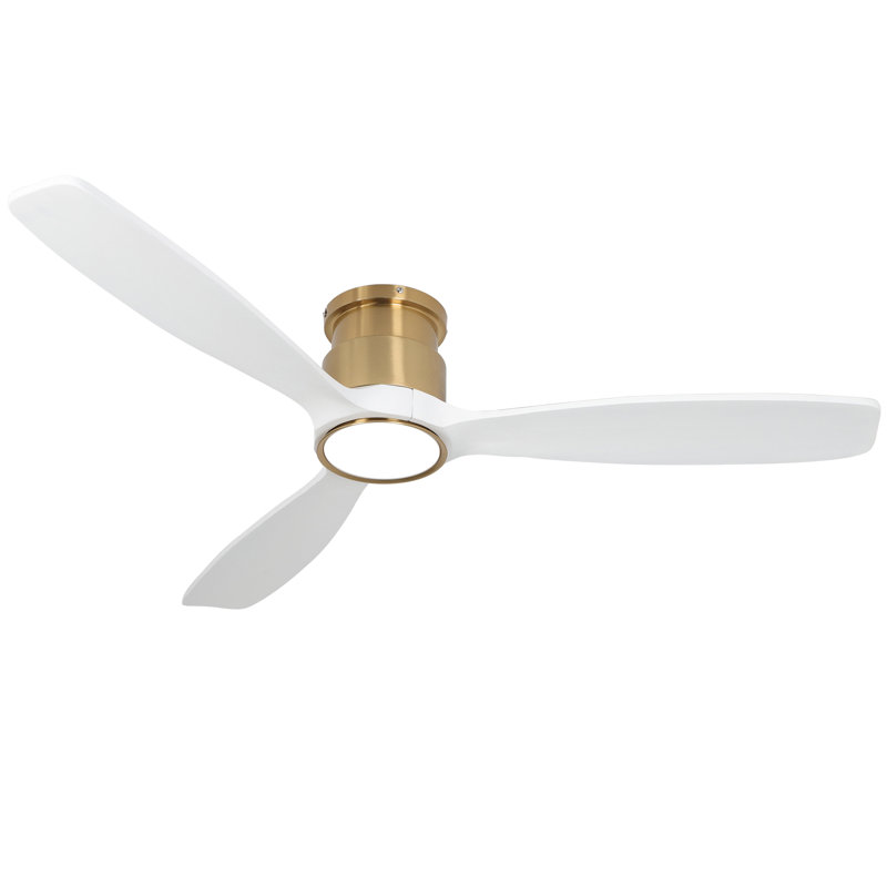 Modern 52in. Dimmable LED Indoor White Solid Wood Blade Smart Ceiling Fan with Light and 6-Speed Remote