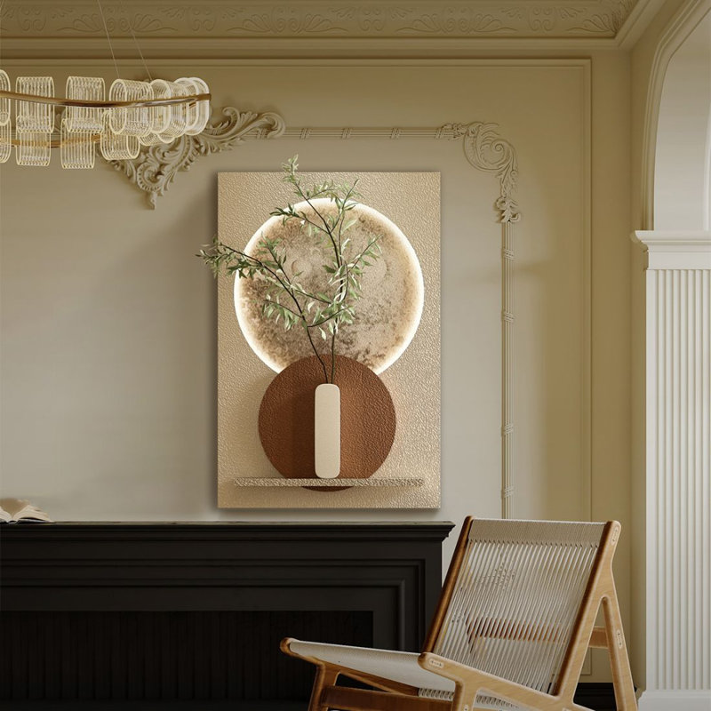 Un salon avec des peintures murales de plantes en grès, H 41,34 po x l 27,56 po