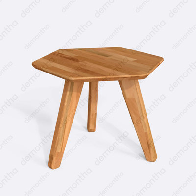Table basse hexagonale Monroe, table de salon minimaliste en bois de hêtre massif