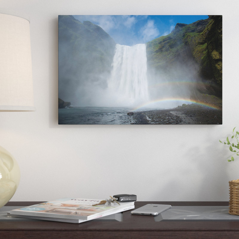 Double arc-en-ciel skogafoss, reproduction de photo sur toile tendue, H 18 po x l 26 po x P 1,5 po, Toile tendue