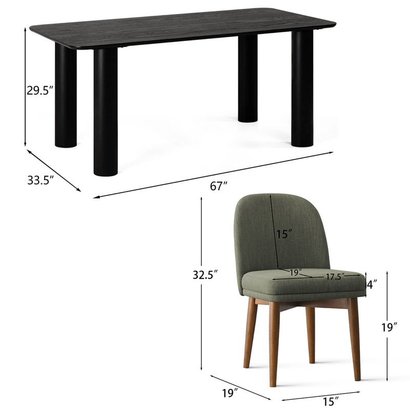 7-Piece Modern Black Dining Set For 6, Green