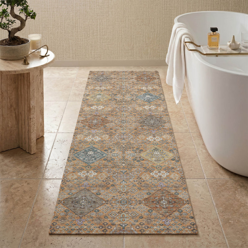 Tapis traditionnel lavable à la machine Premium Premium AMF2440, Cuivre, Tapis de couloir 2 pi 3 po x 7 pi 6 po