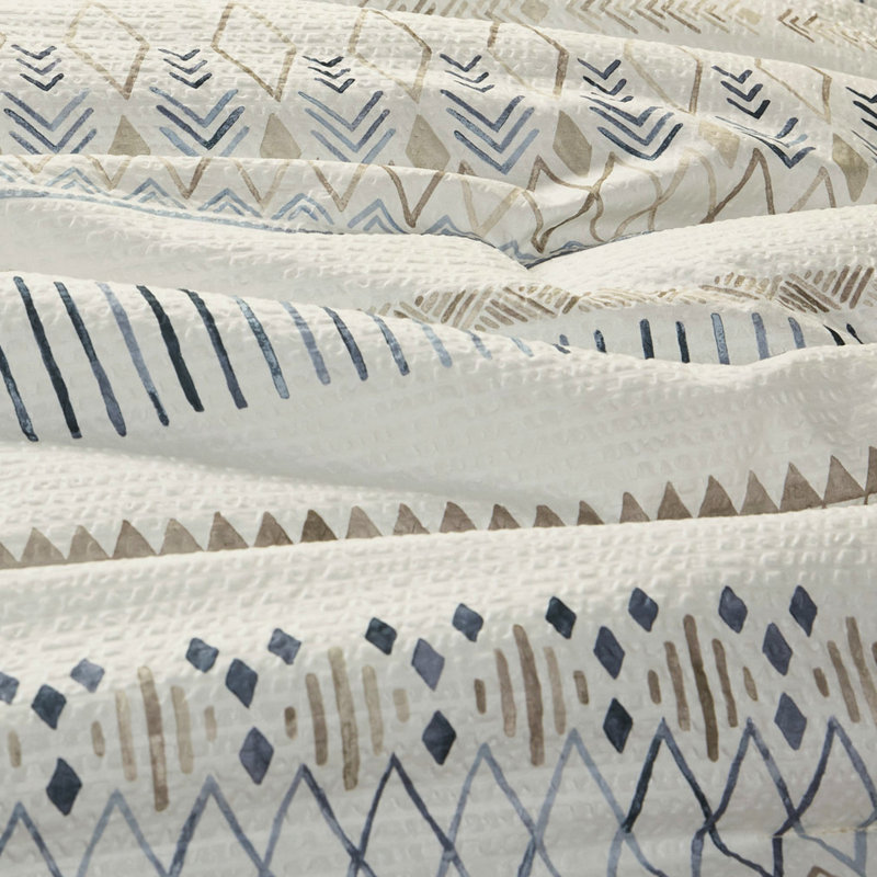 5 Piece Full/queen Comforter - Printed Seersucker Taupe Blue Geometric Machine Washable Includes 2 Shams And Pillows With Throw & Bedding