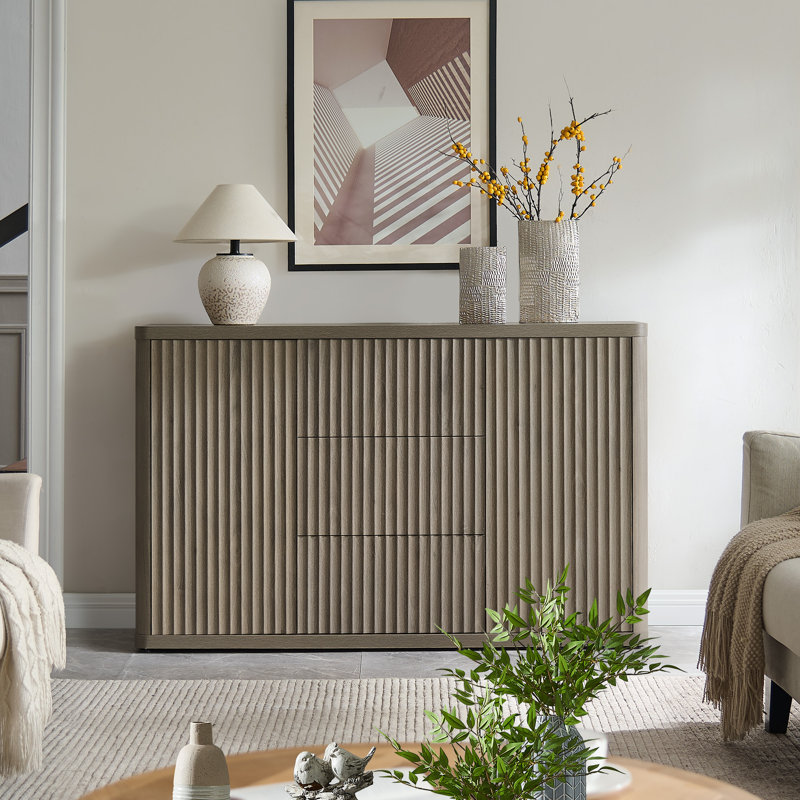 54.7'' W Modern 2-Door And 3-Drawer Fluted Sideboard With Adjustable Shelves, Gray Alder, 1