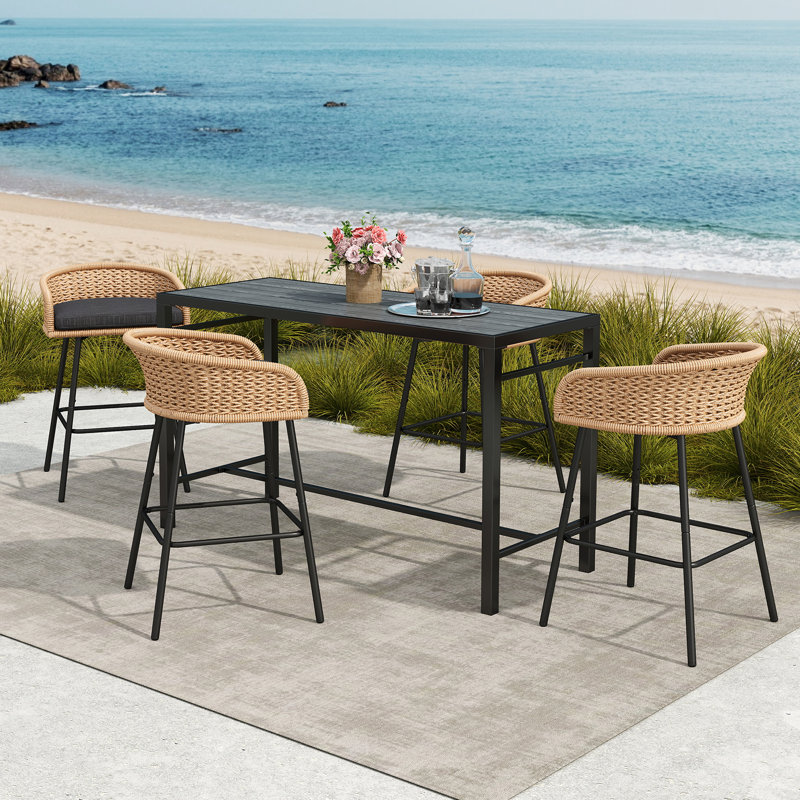 4 - Person Rectangular Outdoor Dining Set With Cushions, Black, Charcoal