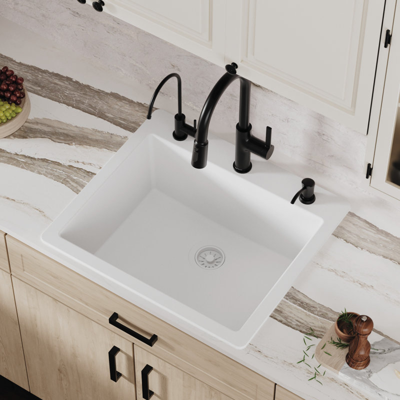 Karran Quartz 25'' X 22'' Single Bowl Drop-in Kitchen Sink, White
