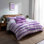 Ensemble de literie 5 pièces French Country - Ensemble de housse de couette et de coussin rayé mauve et blanc à rayures lavande