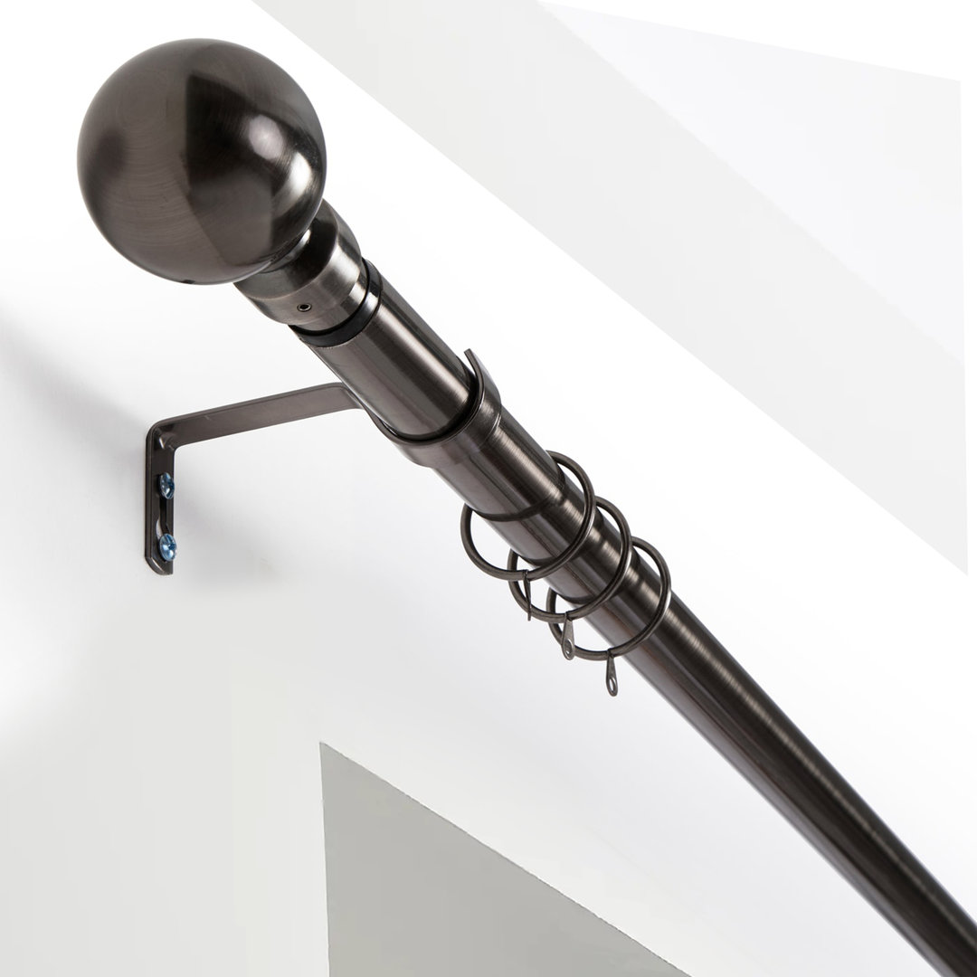 Waloo Premium-Quality Adjustable Plain Metal Curtain Rod for Heavy Room Darkening Panels (with Finials)