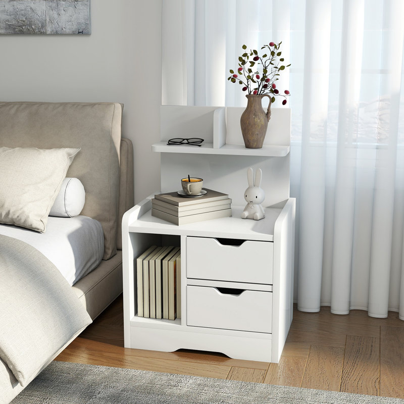 40cm W Manufactured Wood Bedside Table, High Gloss White
