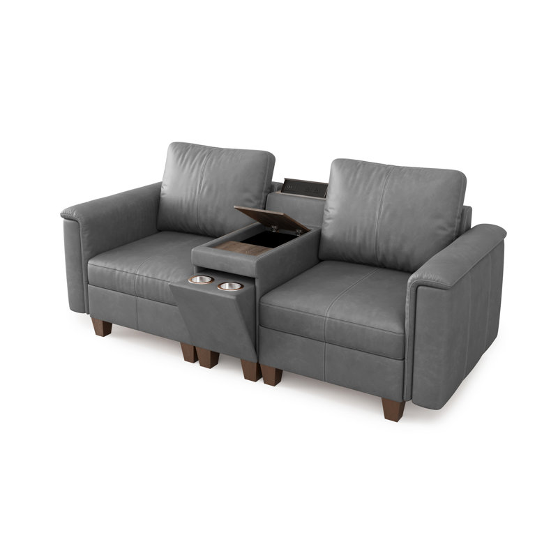 Canapé modulaire 78 po en similicuir modulaire de 78 po avec rangement et console, gris, Grey Faux Leather