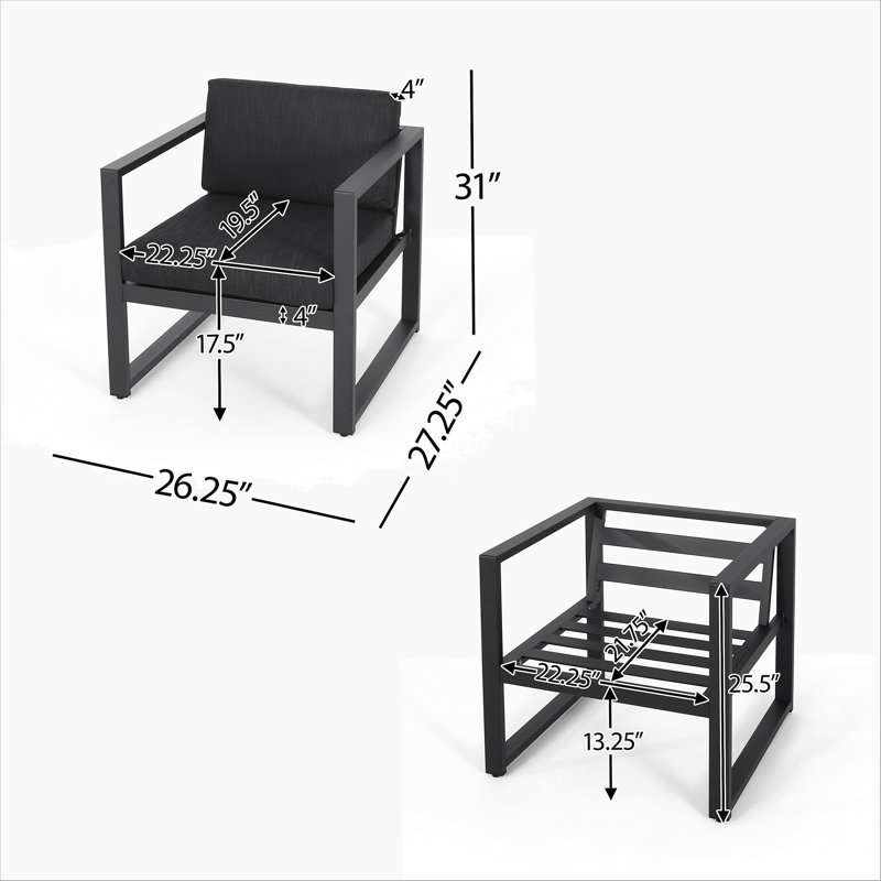 Ensemble de 2 chaises club d'extérieur en aluminium Navan