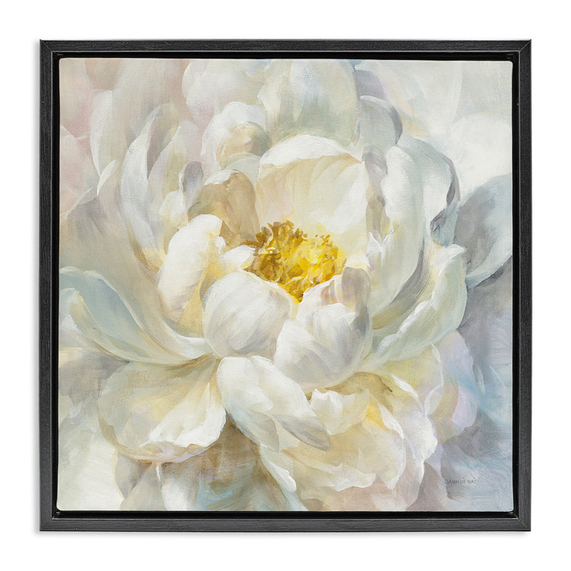 «Delicate Flower Petals», peinture sur toile flottante encadrée grise par Danhui Nai, Cadre flottant noir de jais