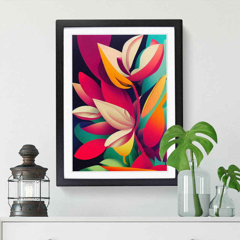 FRM-V0523-831X Floral Pop Design - Single Picture Frame Print, 34cm H x 25cm W x 2cm D, Walnut Framed