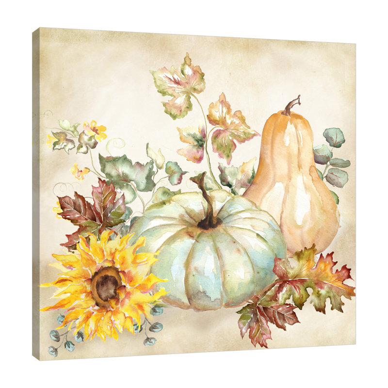 «Harvest Pumpkin & Sunflowers II», reproduction sur toile tendue, H 18 po x l 18 po x P 1,5 po