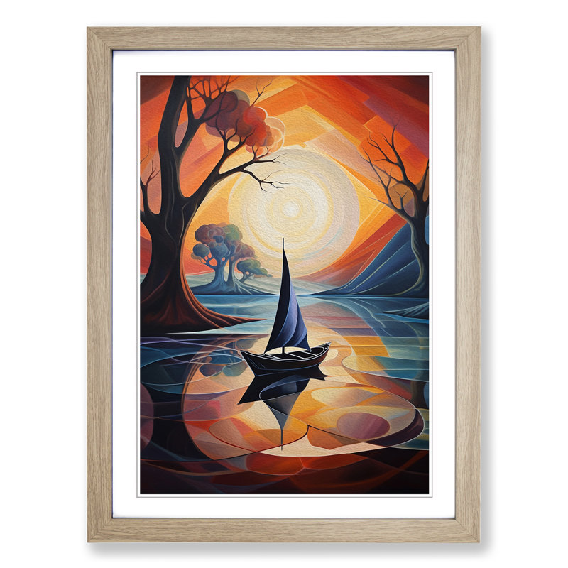 Boat on a Lake Futurism Art - Framed Print, Oak Framed, 34cm H x 25cm W x 2cm D