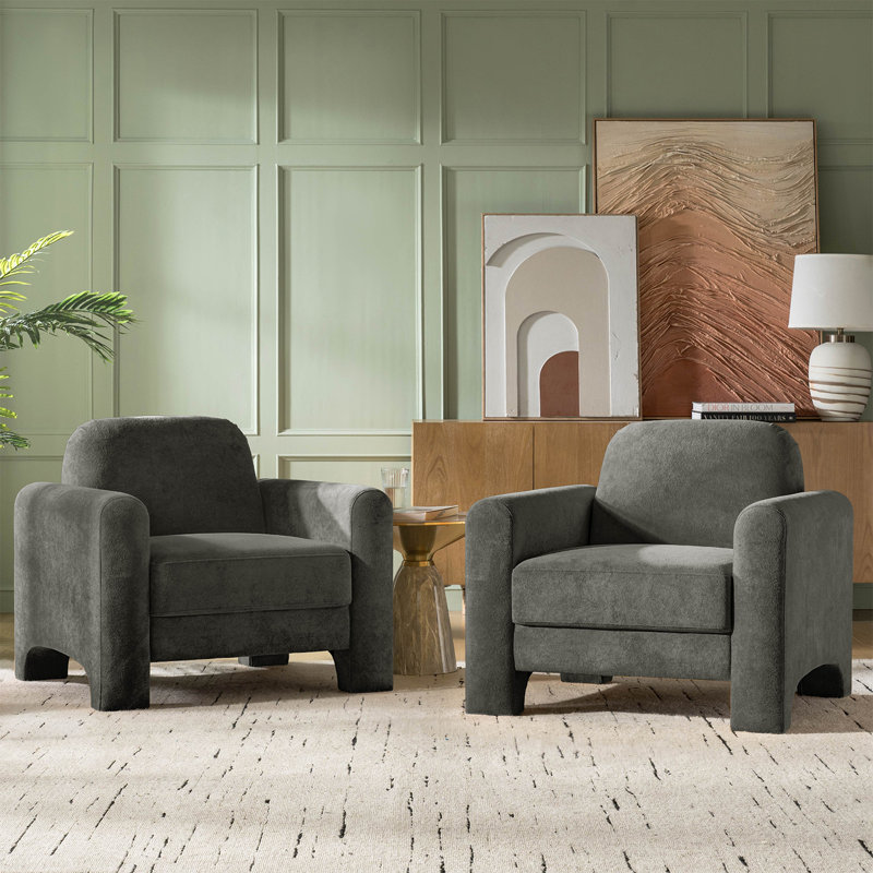 Werts 36" Modern Curved Chenille Armchair, Gray
