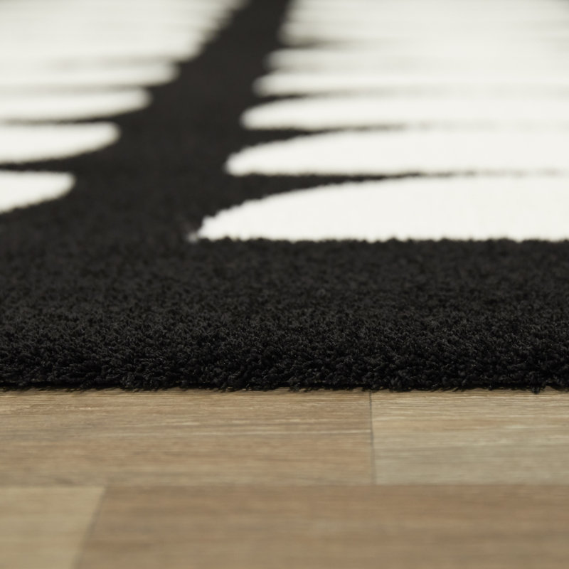 Goosby Oriental Black/White Area Rug, Rectangle 5'3" x 7'
