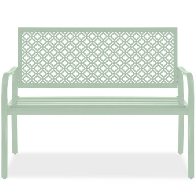 Rhanes Indoor Outdoor Steel Garden Bench w/ Geometric Backrest, Foot Levelers by Winston Porter