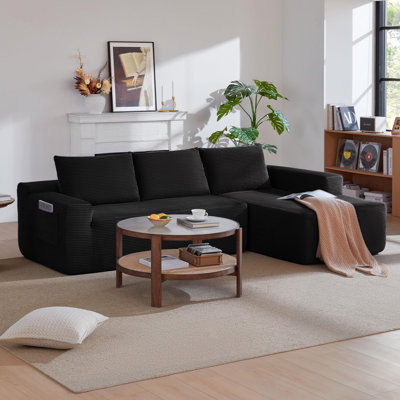 104" L-Shape Sectional Sofa with Chaise and Side Pockets, Modern Modular Design, Fabric Upholstered Couch for Living Room/Bedroom, 2-Piece, Black