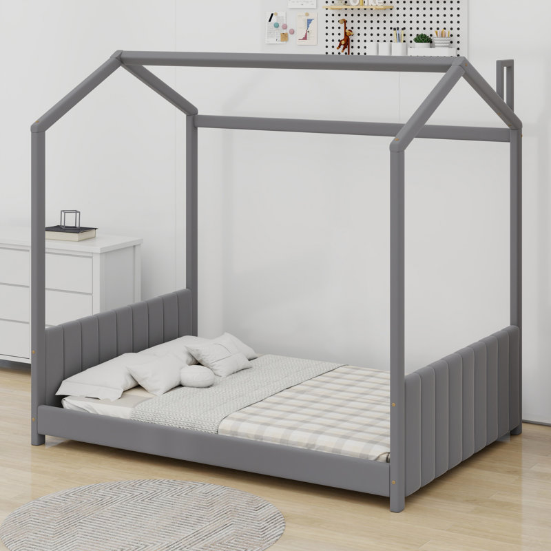 Lit Wood House, Gris, Lit double