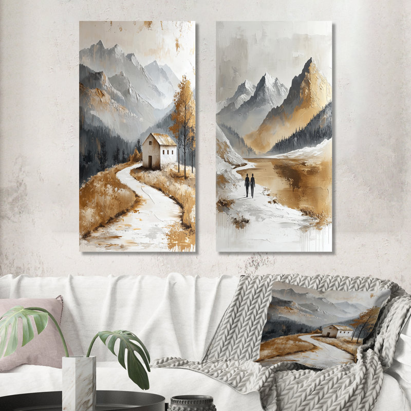 Maroc, montagnes berbères I - ensemble de 2 peintures murales paysage de montagnes, Toile tendue, H 28 po x l 24 po