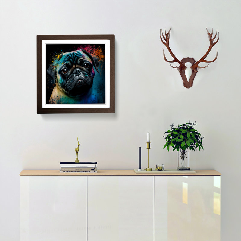 Pug Abstract Expressionism - Single Picture Frame Print on Wood, Walnut