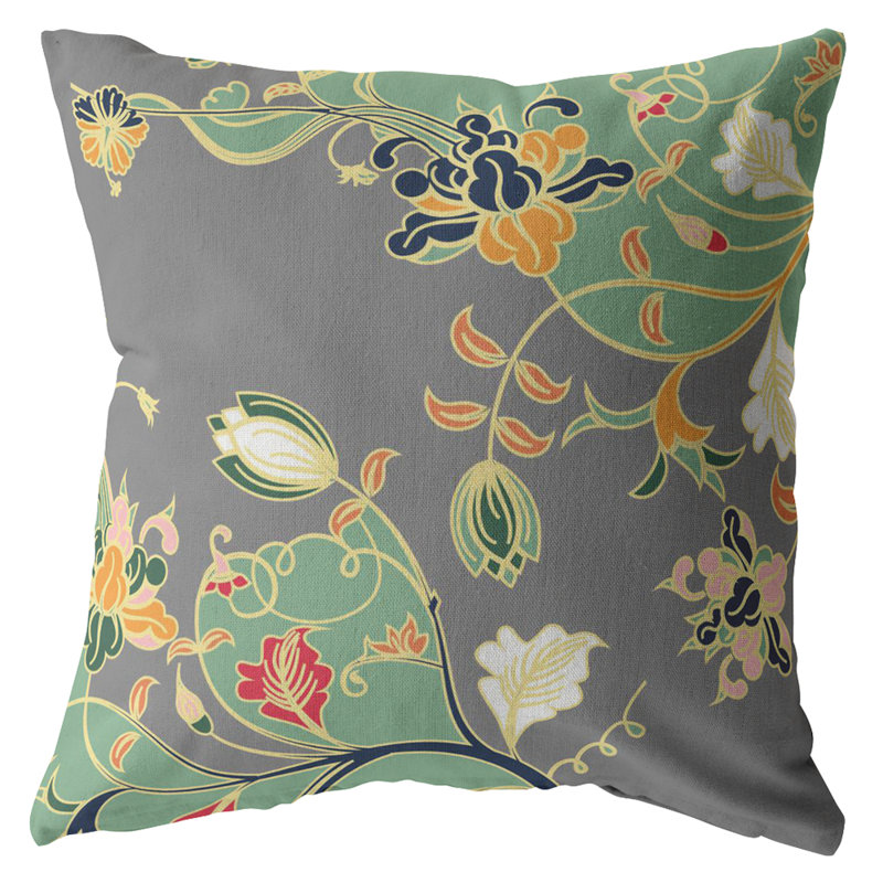 Derlyum Nature Broadcloth Reversible Throw Pillow, 26" x 26", Orange/Green/Gray