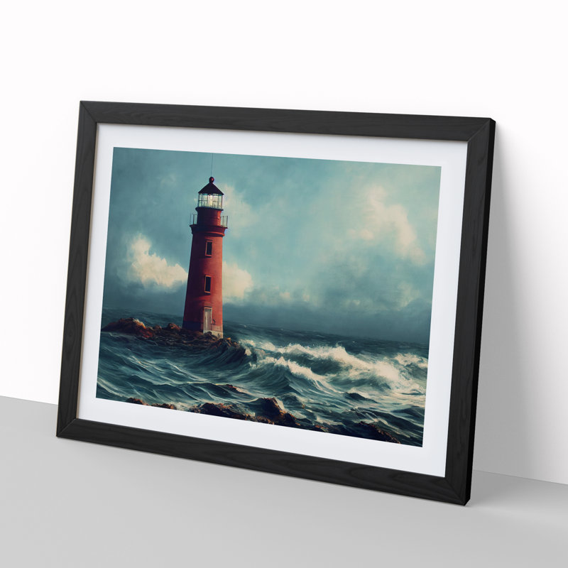 XH1022-8659X Super Lighthouse Seascape 1 Piece Single Picture Frame Wall Art, 34cm H x 46cm W x 2cm D, Black