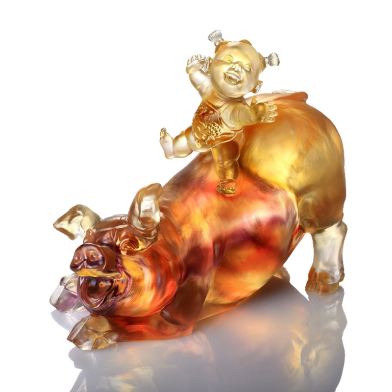 Handmade Animal, Person Figurine, Amber/Purple Clear