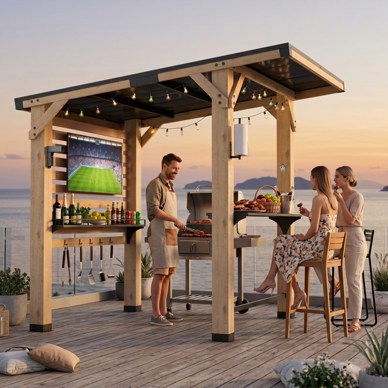 Pavillon de jardin en bois 6 pi x 8 pi avec tablette de bar