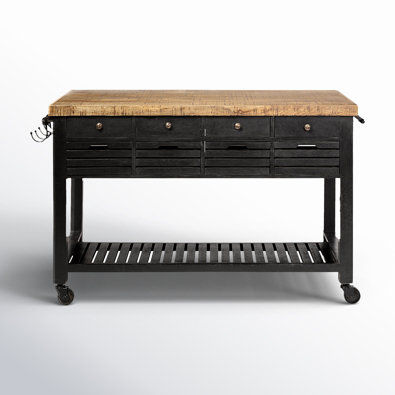 Glenwood Solid Wood Kitchen Island, Black