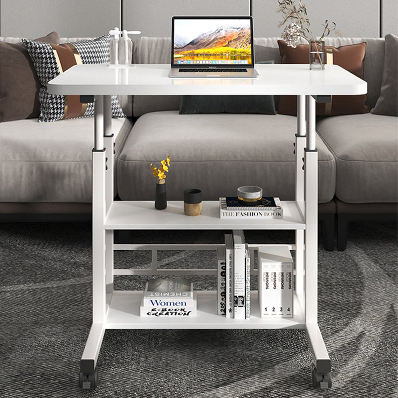 Height Adjustable Mobile Overbed Table with Wheels, White