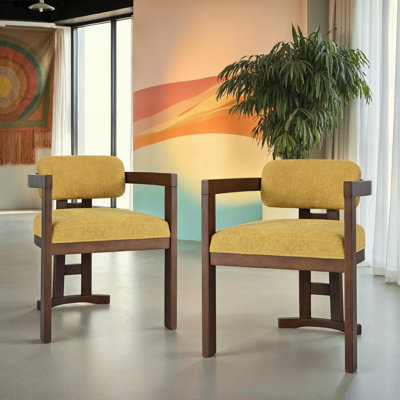 Modern Design Upholstered Wood Dining Chairs Set of 2 – Rubberwood Frame, Cozy Upholstery for Dining Room, Walnut