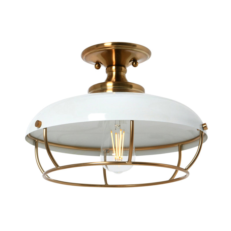 Plafonnier semi-encastré 1 lumière 13 po Apsel, Laiton brossé, Blanc