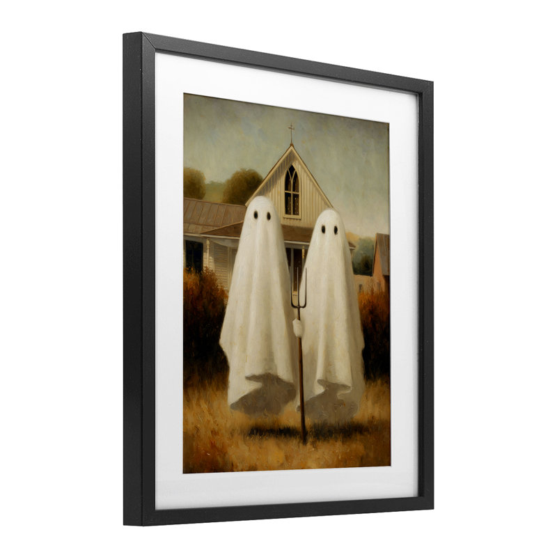«American Gothic Ghost», reproduction sous verre encadrée, design par Arlington Prints, H 21 po x l 17 po, Cadre noir minuit